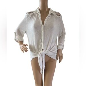 Iz Byer Roll Tab Sleeve Tie Front Button Down Shirt